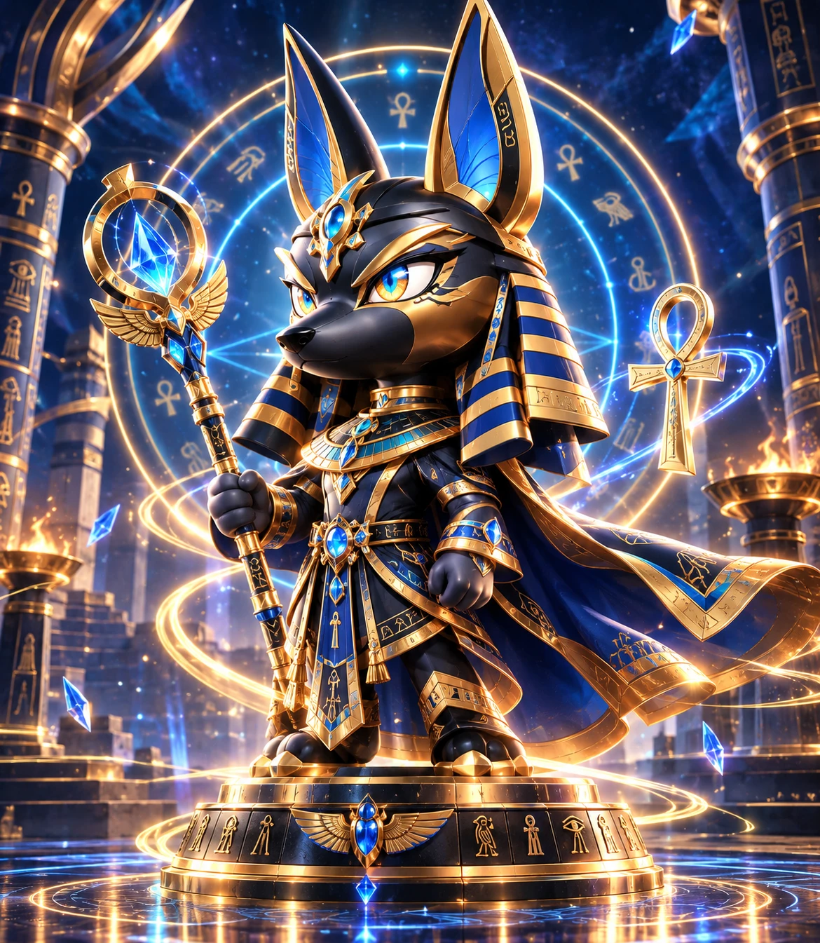 Anubix Relic with a winged crystal staff